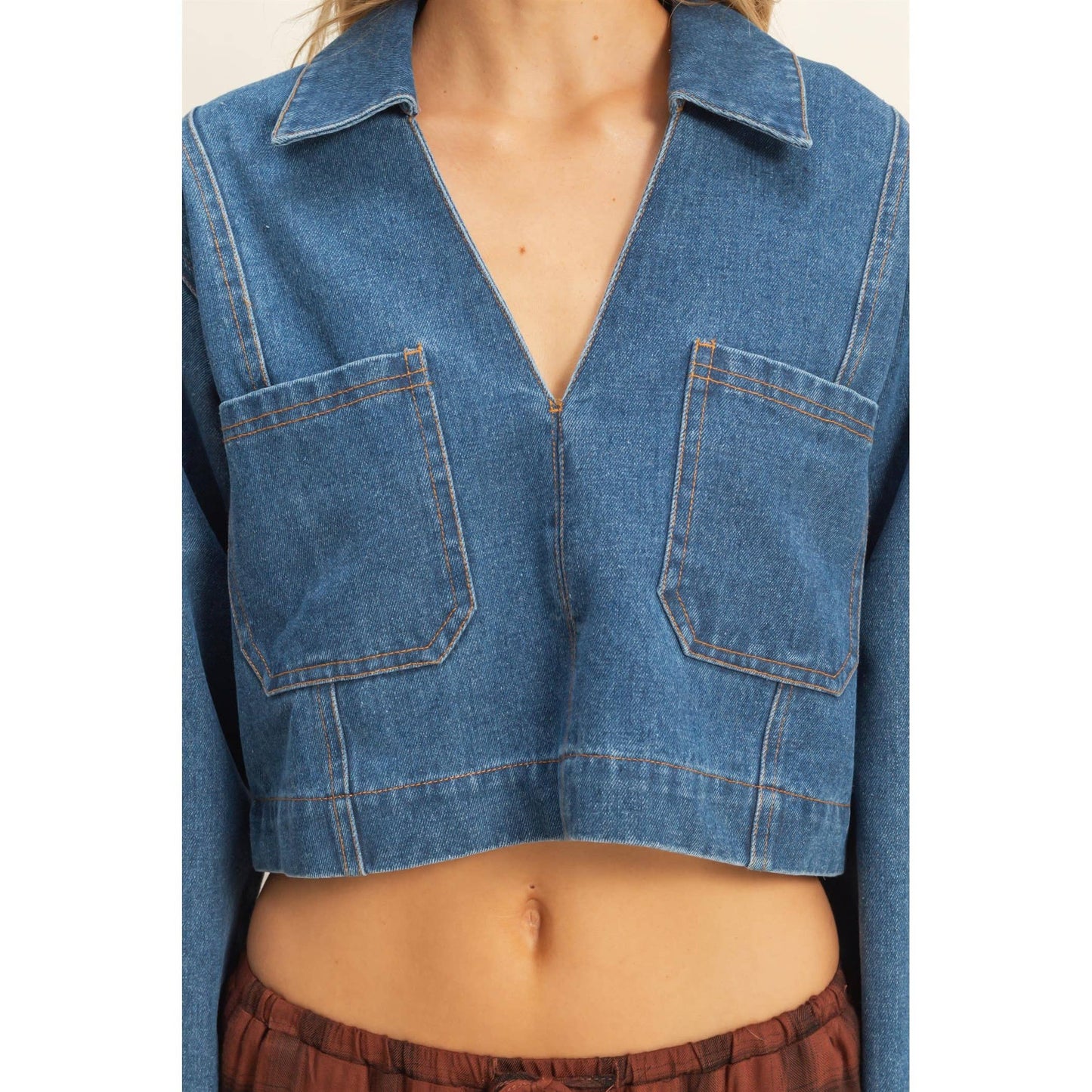Don't Look Back Cropped Denim Top
