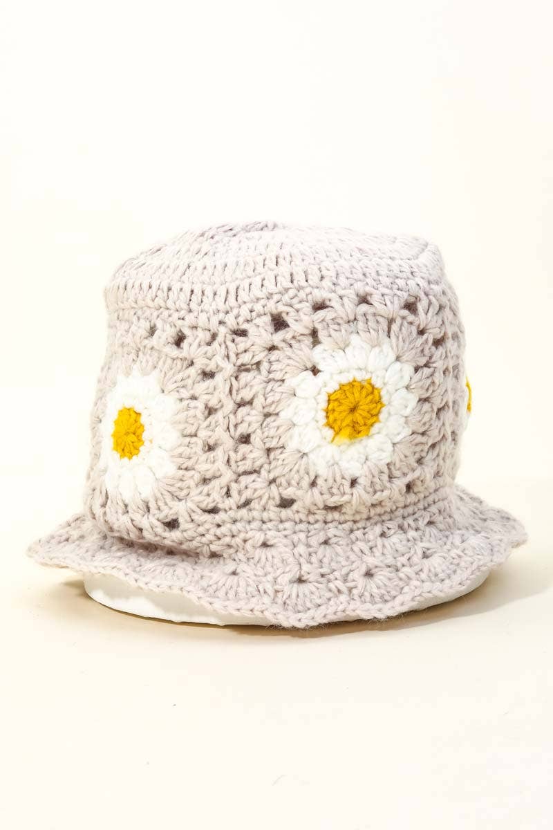 Crochet Knit Flower Bucket Hat