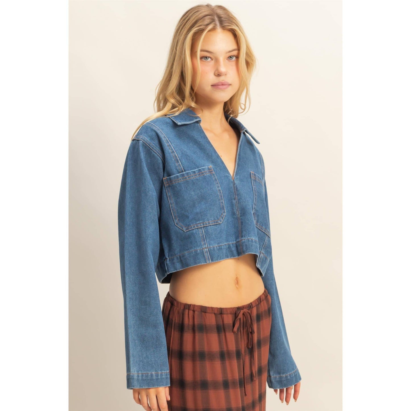 Don't Look Back Cropped Denim Top