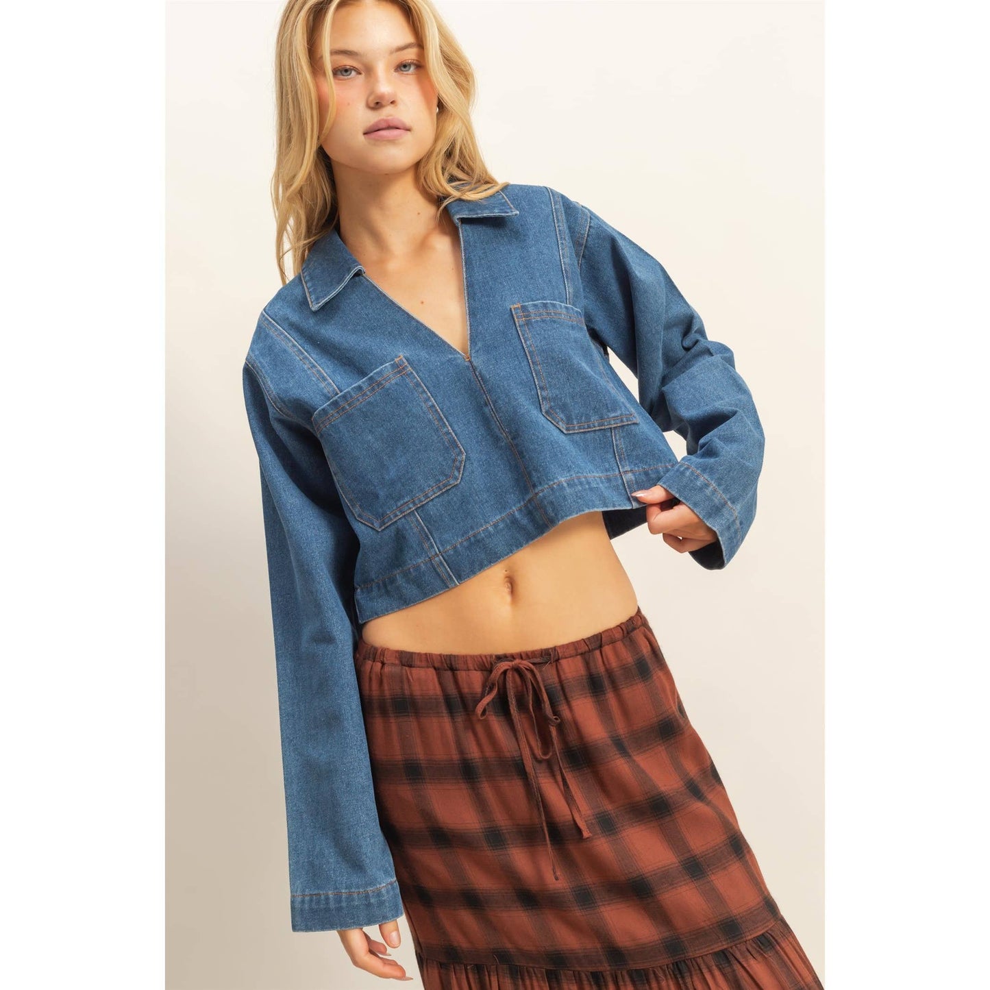 Don't Look Back Cropped Denim Top