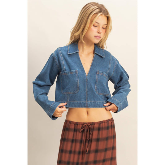 Don't Look Back Cropped Denim Top
