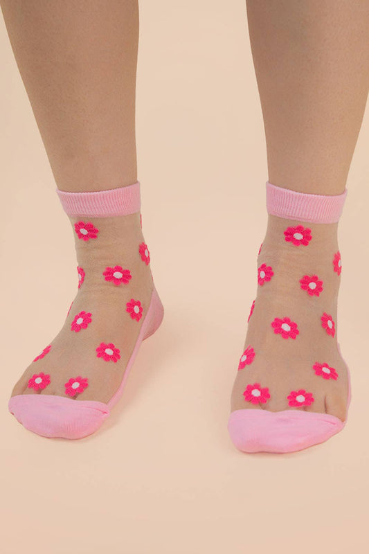 Floral Mesh Ankle Socks